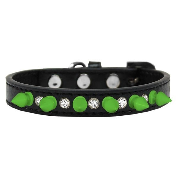 Crystal & Neon Green Spikes Dog CollarBlack Size 14, Pet Pal, Mfr#: PE814715